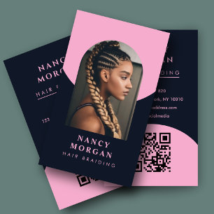 Haarvlechten QR Code Arch Foto Roze en Marine Visitekaartje
