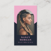 Haarvlechten QR Code Arch Foto Roze en Marine Visitekaartje (Voorkant)