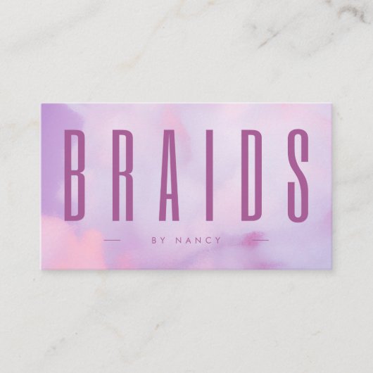 Haarvlechten QR Code & Logo Paarse Holografisch Visitekaartje (Voorkant)