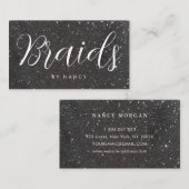 Haarvlechttypografie Black Glitter Sparkle Visitekaartje (Voorkant / Achterkant)