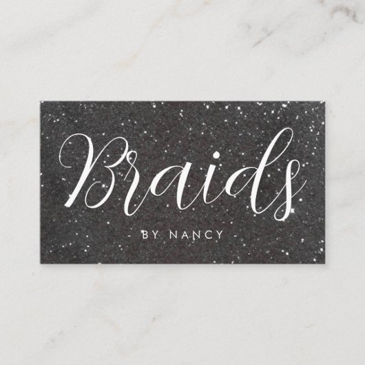 Haarvlechttypografie Black Glitter Sparkle Visitekaartje (Voorkant)
