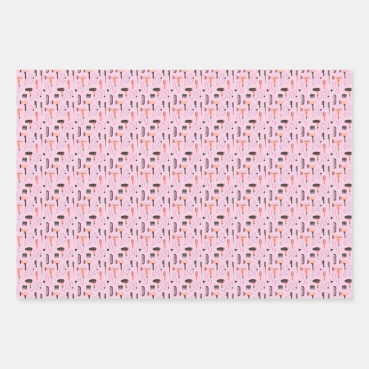 Haarzout, haar, stijllijst, laag droger, roze inpakpapier vel (Voorkant 2)