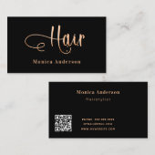 Haarzwart roos goudelegant QR-code Visitekaartje (Voorkant / Achterkant)