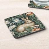 Haas en bloemen in de tuin art nouveau stijl bier onderzetter (Linkerzijde)