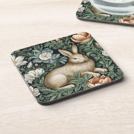 Haas en bloemen in de tuin art nouveau stijl bier onderzetter (Linkerzijde)