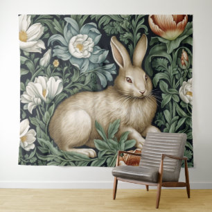 Haas en bloemen in de tuin art nouveau stijl wandkleed