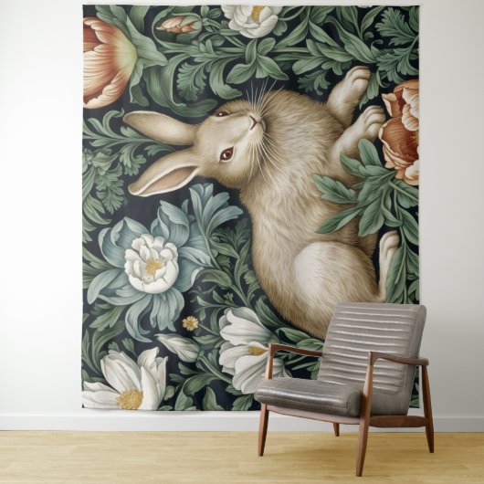 Haas en bloemen in de tuin art nouveau stijl wandkleed (In situ)