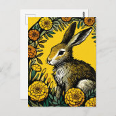 Haas en goudsbloemen briefkaart (Voorkant / Achterkant)