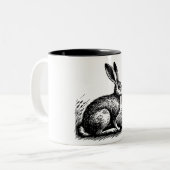 Haas in het veld illustratie tweekleurige koffiemok (Voorkant links)