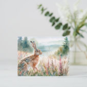Haas in Meadow Waterverf Art Briefkaart (Staand voorkant)