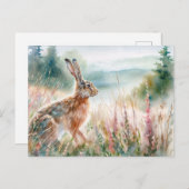 Haas in Meadow Waterverf Art Briefkaart (Voorkant / Achterkant)
