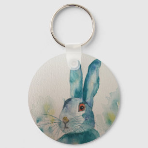 Haas Konijn Aquarel Blauw    Sleutelhanger