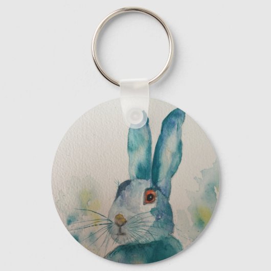 Haas Konijn Aquarel Blauw    Sleutelhanger (Voorkant)