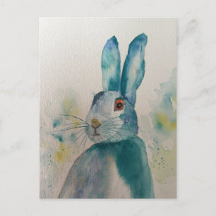 Haas Konijn Waterverf Blauw Briefkaart