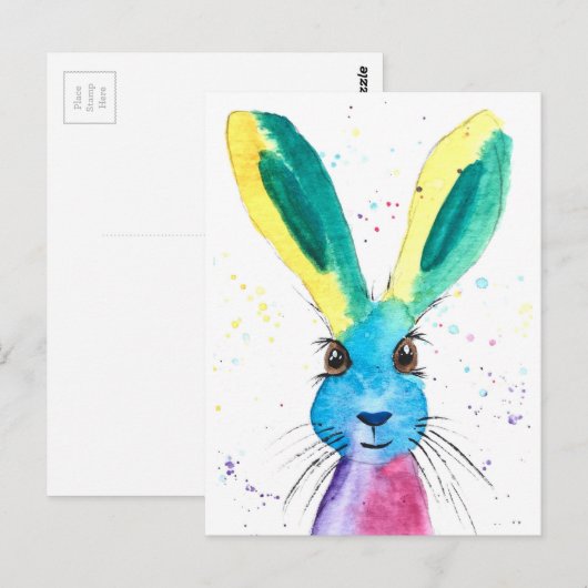 Haas waterverf dier schattig konijn Kleurrijk Briefkaart (Voorkant / Achterkant)