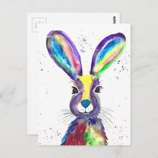 Haas waterverf dier schattig konijn Kleurrijk Briefkaart (Voorkant / Achterkant)