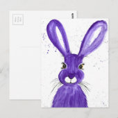 Haas waterverf dier schattig konijn Paarse Briefkaart (Voorkant / Achterkant)