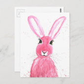 Haas waterverf dier schattig konijnenbos Roze Briefkaart (Voorkant / Achterkant)