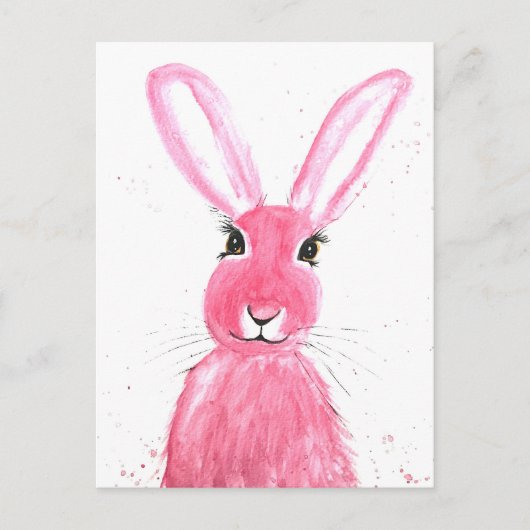 Haas waterverf dier schattig konijnenbos Roze Briefkaart (Voorkant)
