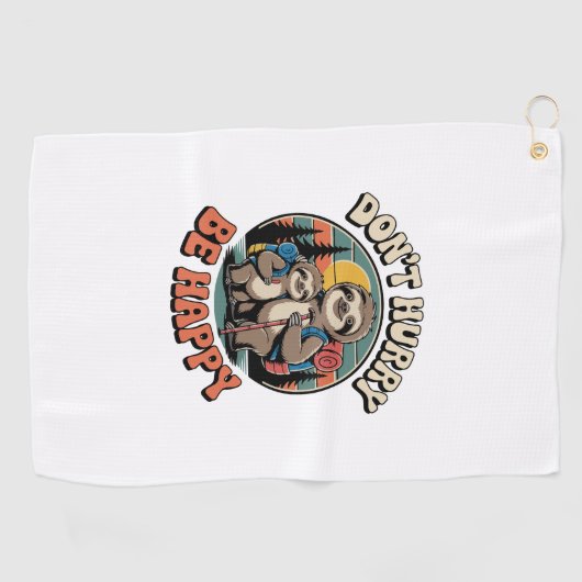 Haast je niet, wees een gelukkig sloth-wandelteam golfhanddoek