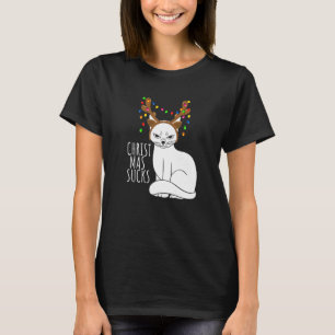 Haat De Feestdagen Boze Kat Rendier Kerstmis Su T-shirt