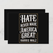 Haat heeft Amerika nooit groot gemaakt Kamala Harr Briefkaart (Voorkant / Achterkant)