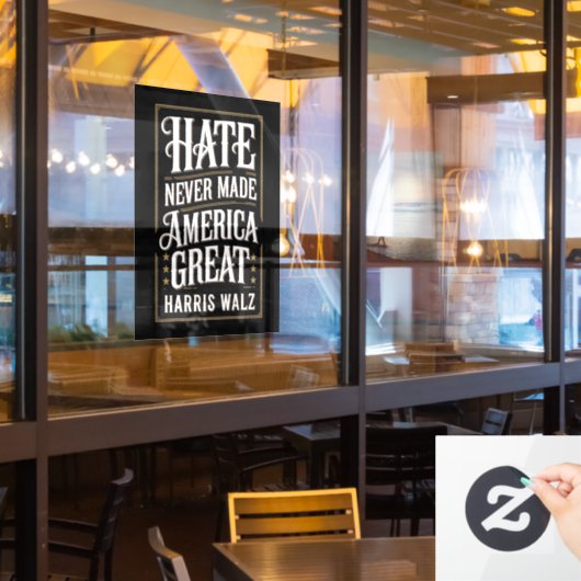 Haat heeft Amerika nooit groot gemaakt Kamala Harr Raamsticker (Restaurant Raam)