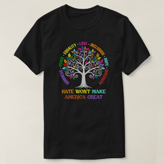 Haat zal Amerika geen grote vriendelijkheid of vre T-shirt (Design voorkant)