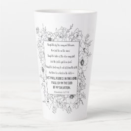Habakkuk 3:17-18 Bijbelvers Floral Line Art Latte Mok