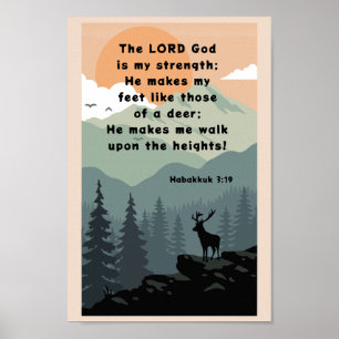 Habakkuk 3:19 Bijbel Verse Deer op Berg Poster