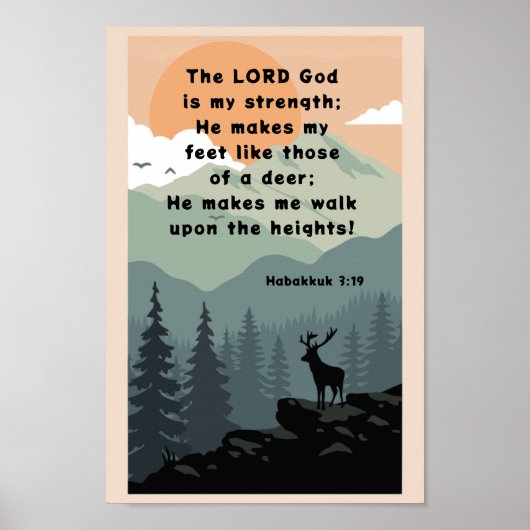 Habakkuk 3:19 Bijbel Verse Deer op Berg Poster (Voorkant)