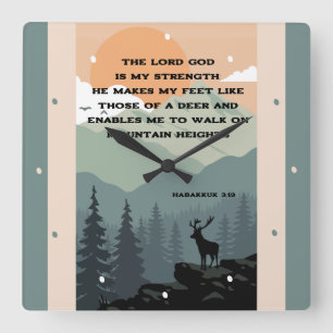 Habakkuk 3:19 Bijbel Verse Deer op Berg Vierkante Klok