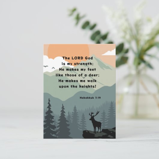 Habakkuk 3:19 Bijbelverse Deer op een berg Briefkaart (Staand voorkant)