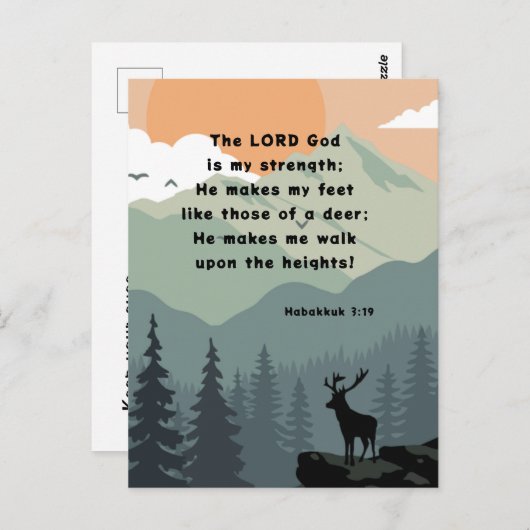 Habakkuk 3:19 Bijbelverse Deer op een berg Briefkaart (Voorkant / Achterkant)