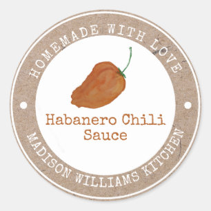Habanero Chili Sauce Homemade   Oranje Chili Ronde Sticker