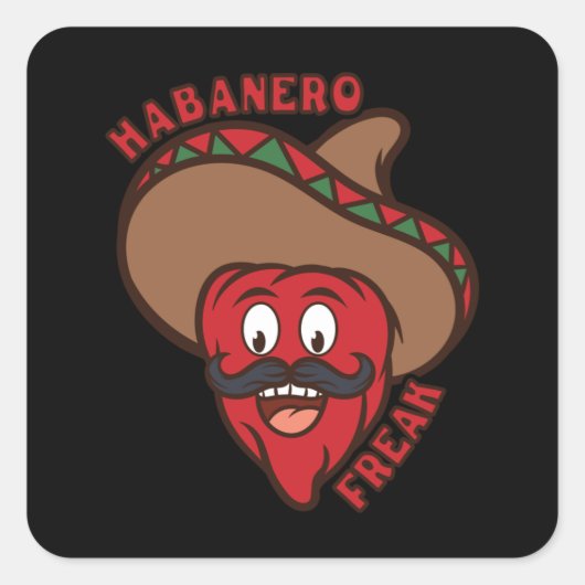 Habanero Freak Chili Comic Food Spiciness Funny Vierkante Sticker (Voorkant)