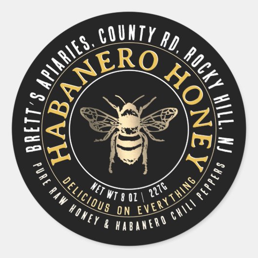 Habanero Honing Heet Raw Honing Met Gouden Bij Ronde Sticker (Voorkant)