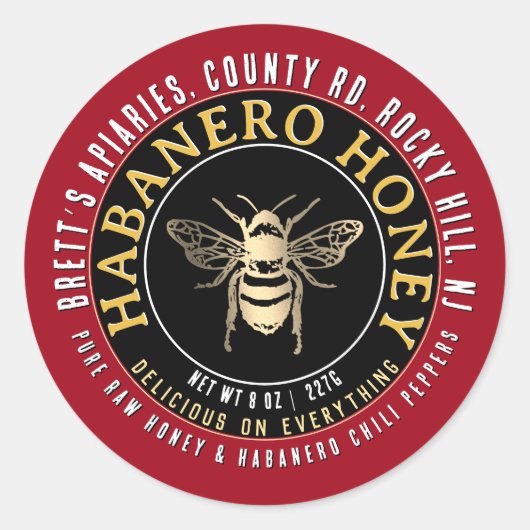 Habanero Honing Heet Raw Honing Met Gouden Bij Ronde Sticker (Voorkant)