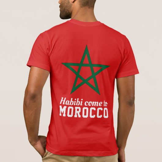 Habibi kom naar Marokko vlag rode groene ster T-shirt (Achterkant)