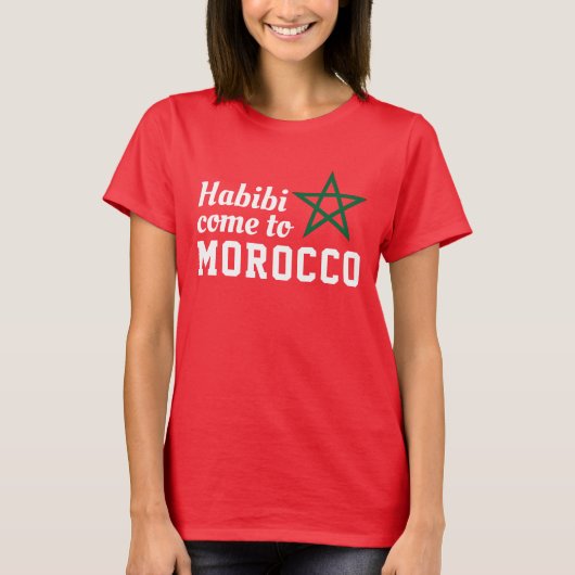 Habibi kom naar Marokko vlag rode groene ster T-shirt (Voorkant)