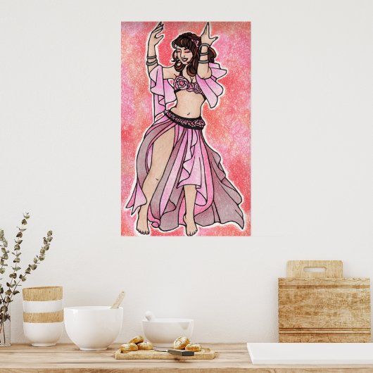 Habibi roze buikdanseres poster (Keuken)