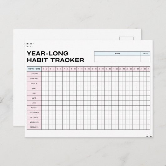 Habit-tracker van een jaar briefkaart (Voorkant / Achterkant)