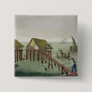 Habitats van de Papu-stam, Rawak, bord 22 voor Vierkante Button 5,1 Cm