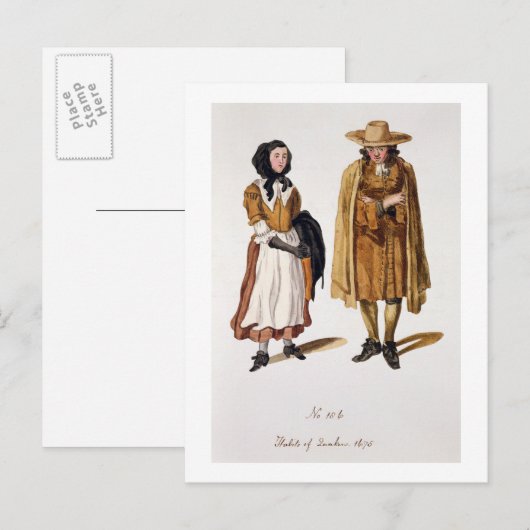 Habits van Quakers, 1675 (gekleurde graving) Briefkaart (Voorkant / Achterkant)