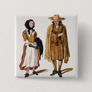 Habits van Quakers, 1675 (gekleurde graving) Vierkante Button 5,1 Cm