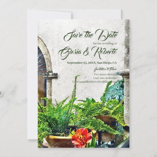 Hacienda Patio Mexicaanse bruiloft Save the Dates Kaart (Voorkant)