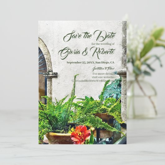 Hacienda Patio Mexicaanse bruiloft Save the Dates Kaart (Staand voorkant)