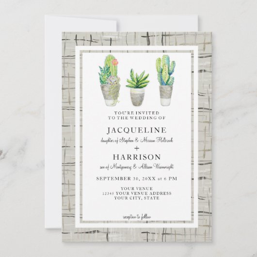 Hacienda Style Cactus Binnenplaats in Grijs Huweli Kaart (Voorkant)