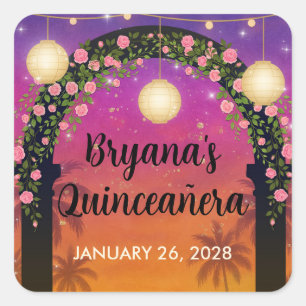 Hacienda Sunset Bloemboog Quinceañera Vierkante Sticker
