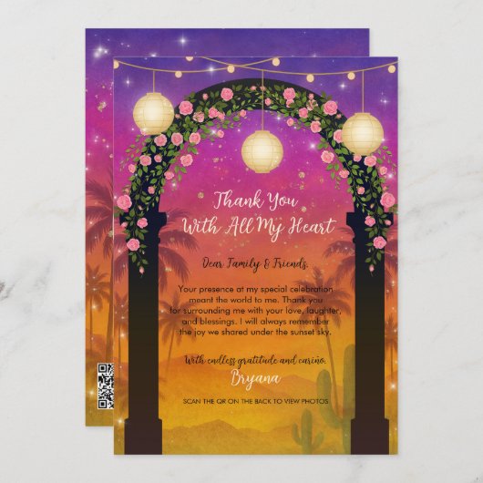 Hacienda Sunset Bloemenboog Dank u Kaart (Voorkant / Achterkant)